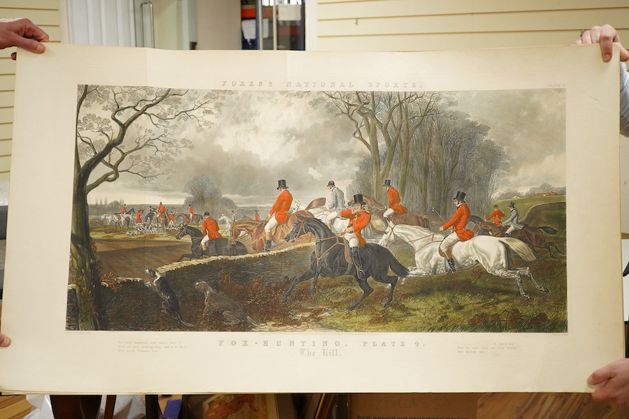 After J. F. Herring, a set of four fox hunting prints to include ‘The Kill’, published 12th April 1852, unframed. Condition - poor
